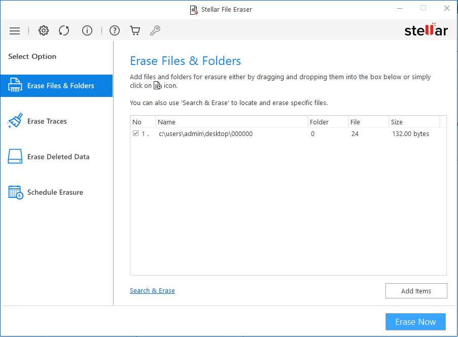 click on Erase Files and Folders